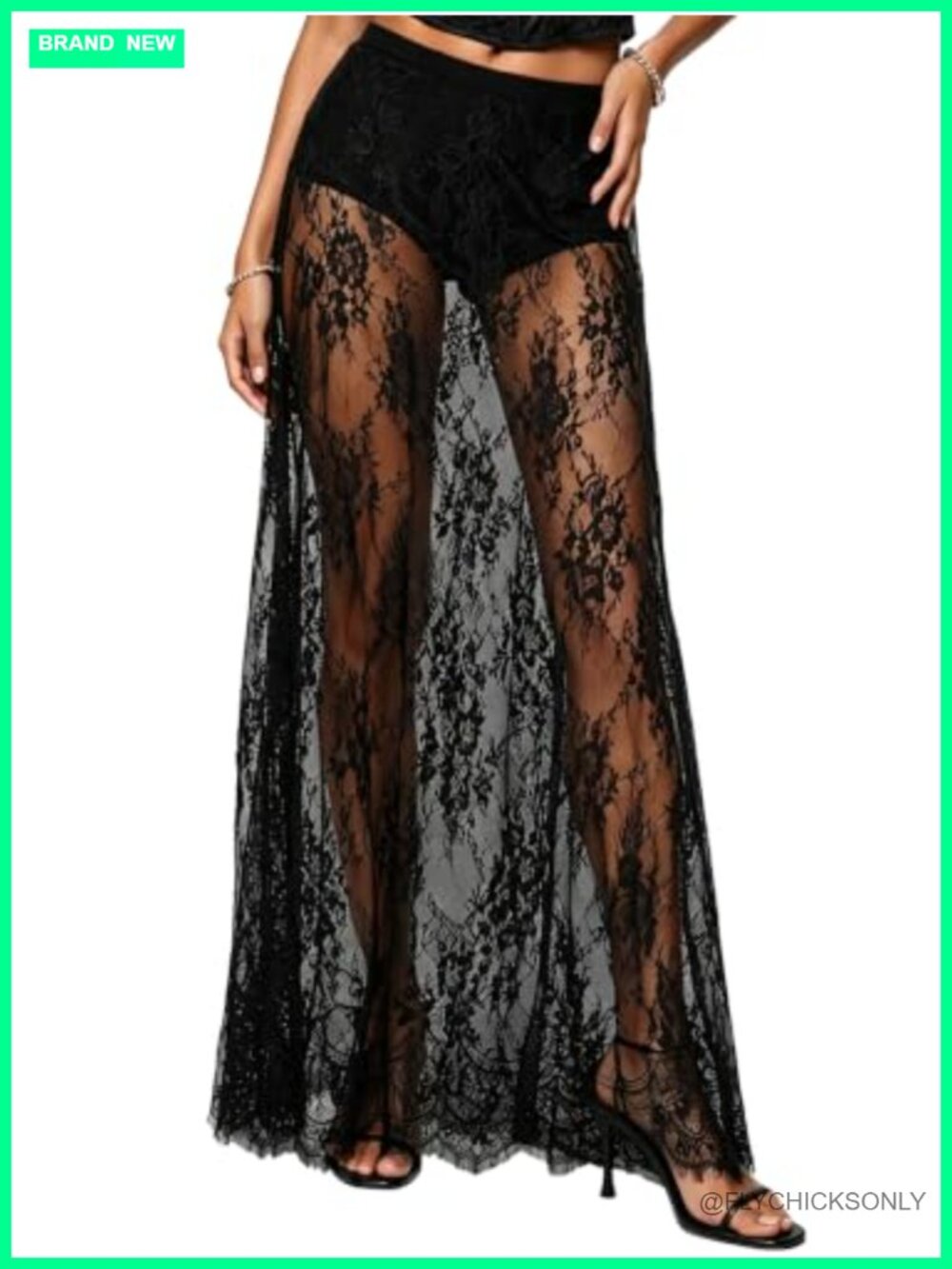 Sheer Lace Maxi Skirt High Rise See Through A Line Cover Up